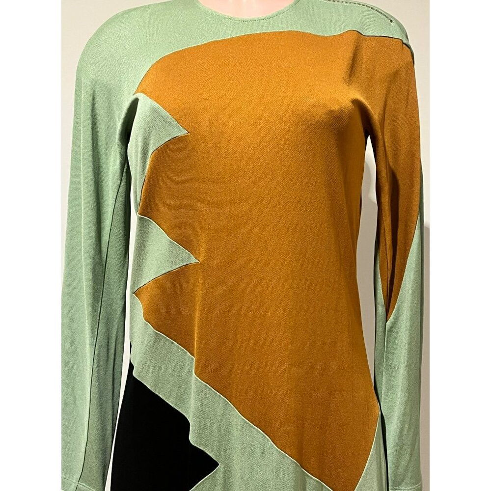 T-175. Tory Burch Color Block Honeycomb Jersey Dress Light Green Viridian - Picture 10 of 13